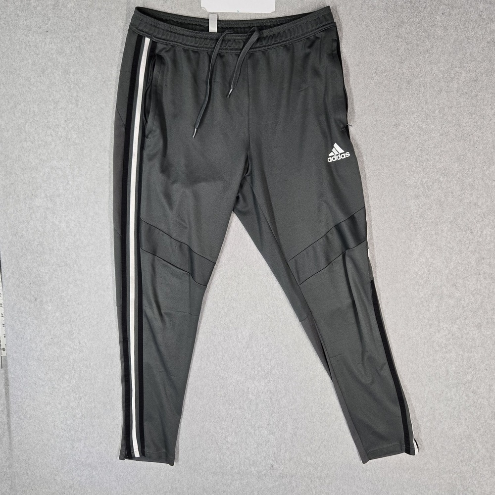 Adidas Men Activewear Pants L Gray Track Pants Zipper Slim 29" Inseam